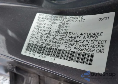 2021 Honda Civic Sport from USA, damaged, VIN 19XFC2F88ME203001